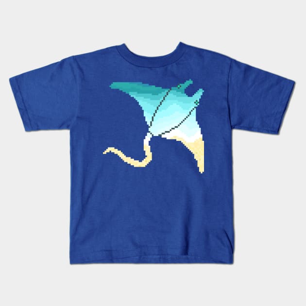 Modern Pixel Sea Manta Ray Kids T-Shirt by jofudachi